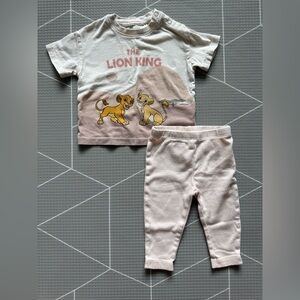 H&M|Baby girl cute outfit,Lion King short sleeve tee & striped leggings•••6M